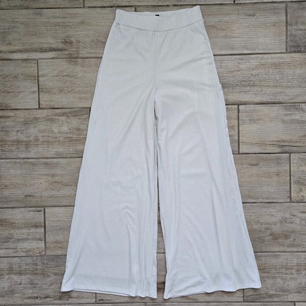 Olia Campfire White Wide Leg Pants Women's Soft Lined Pull On Ribbed Chunky M